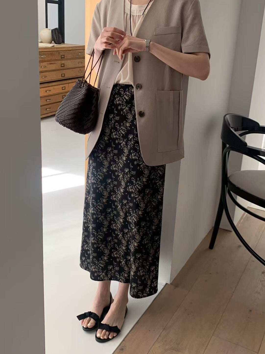 (Premium) Floral Pattern Chiffon Skirt