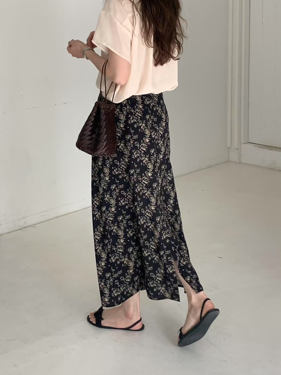 (Premium) Floral Pattern Chiffon Skirt