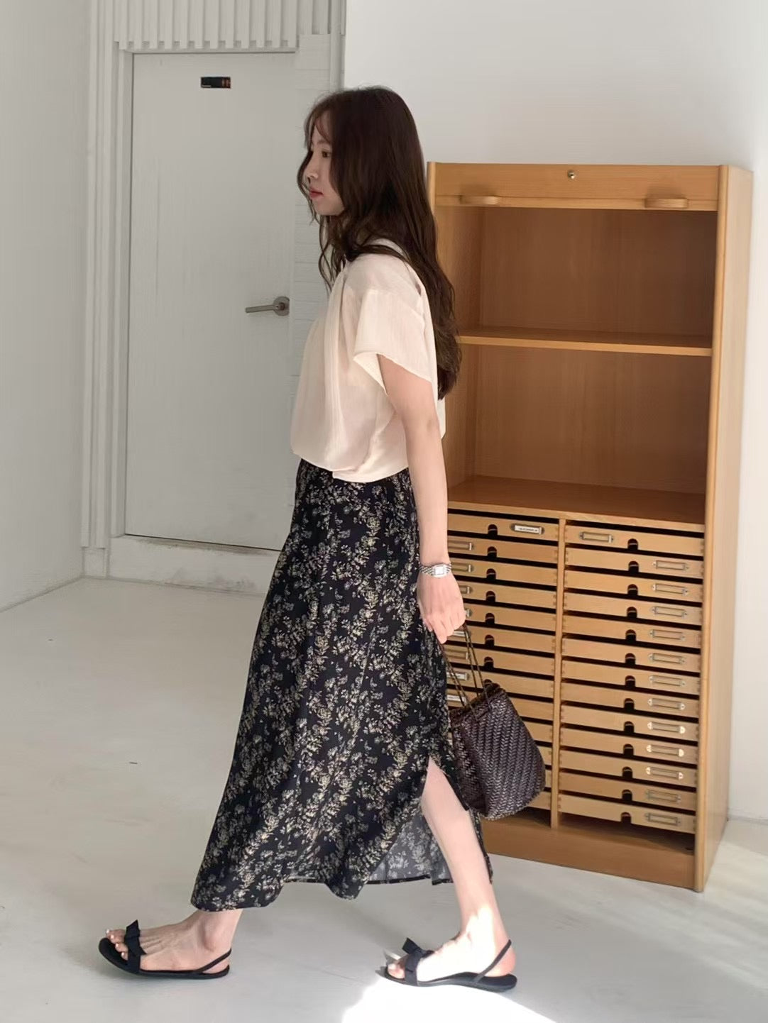 (Premium) Floral Pattern Chiffon Skirt