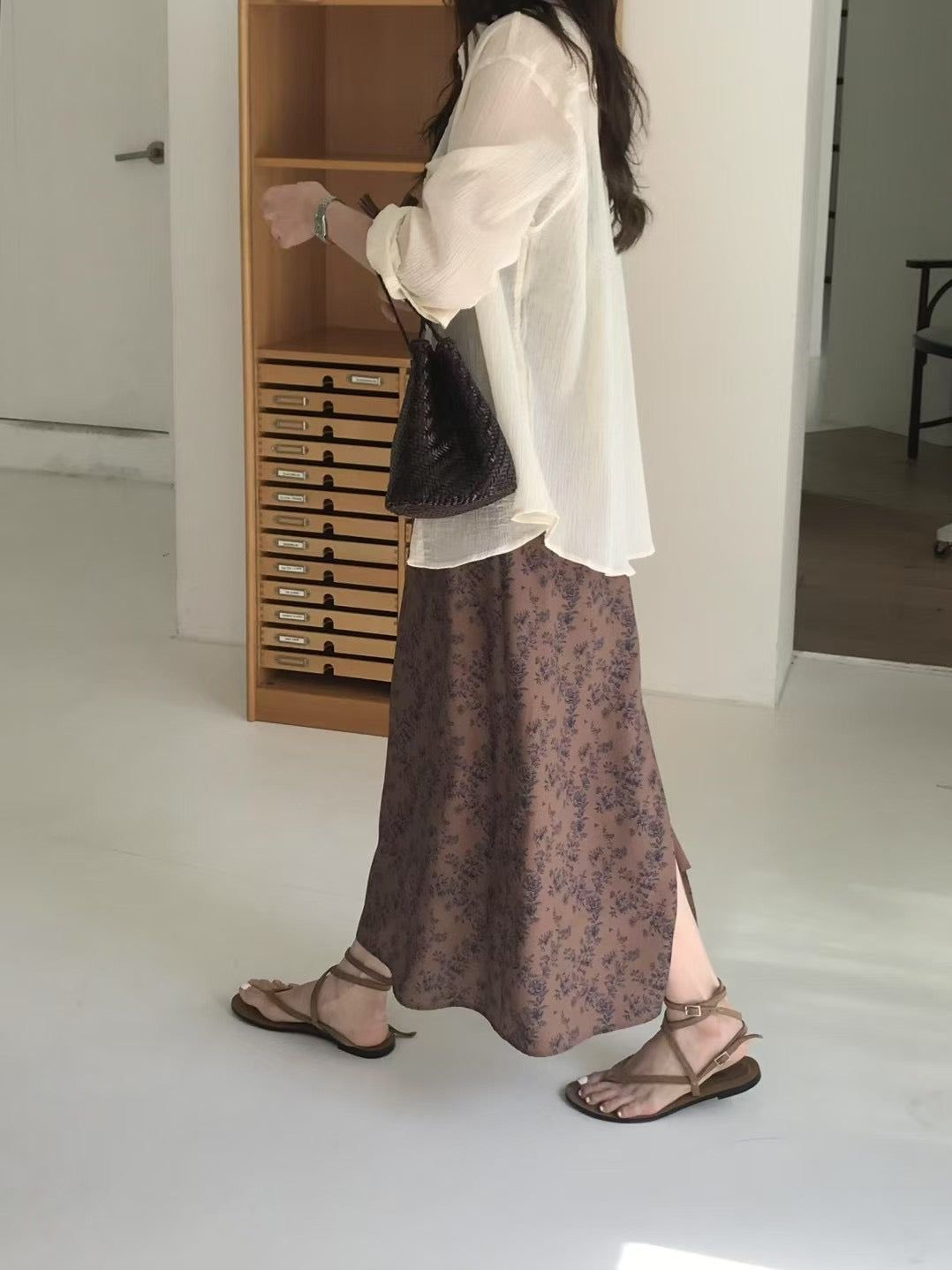 (Premium) Floral Pattern Chiffon Skirt