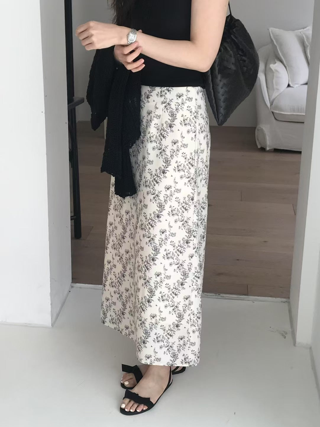(Premium) Floral Pattern Chiffon Skirt