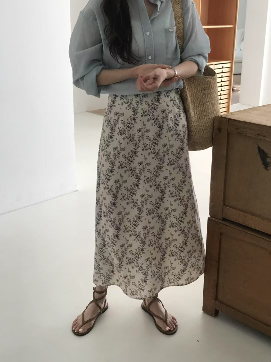 (Premium) Floral Pattern Chiffon Skirt