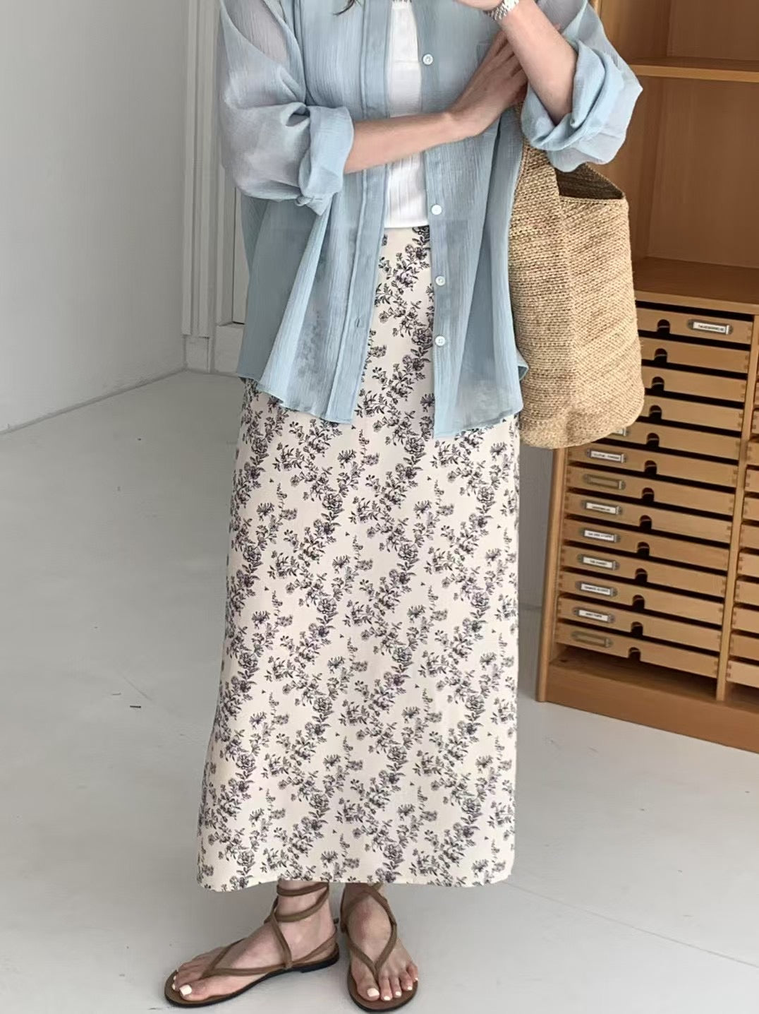 (Premium) Floral Pattern Chiffon Skirt