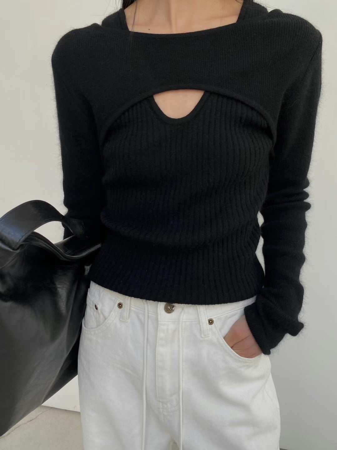 (Premium) Faux Two-Layers Knit Blouse