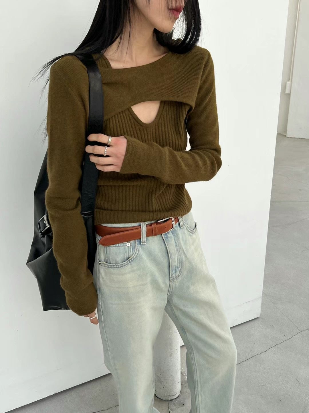 (Premium) Faux Two-Layers Knit Blouse