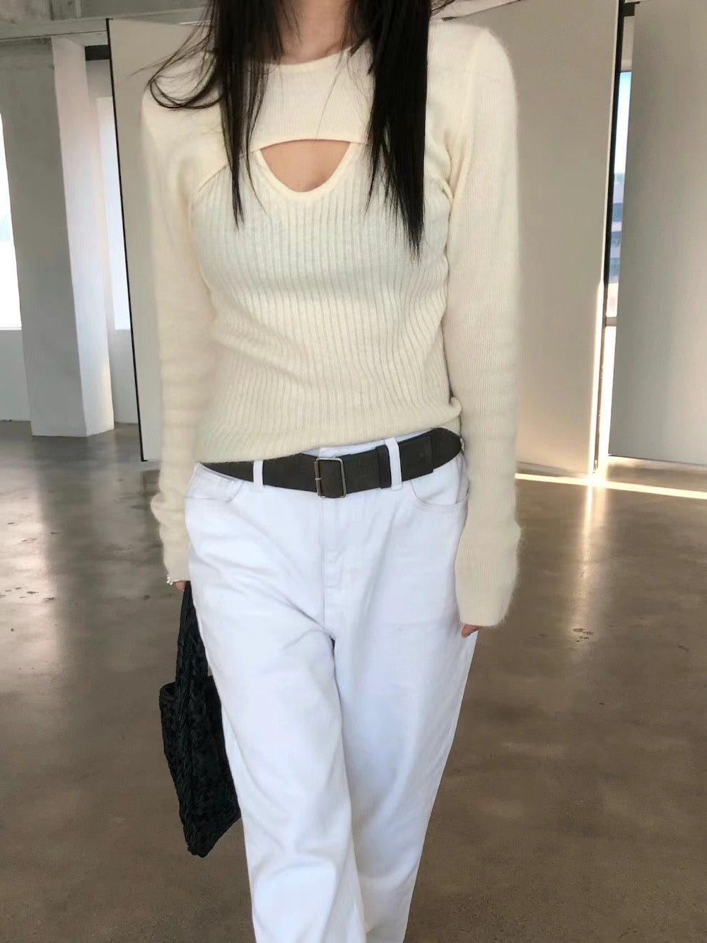 (Premium) Faux Two-Layers Knit Blouse