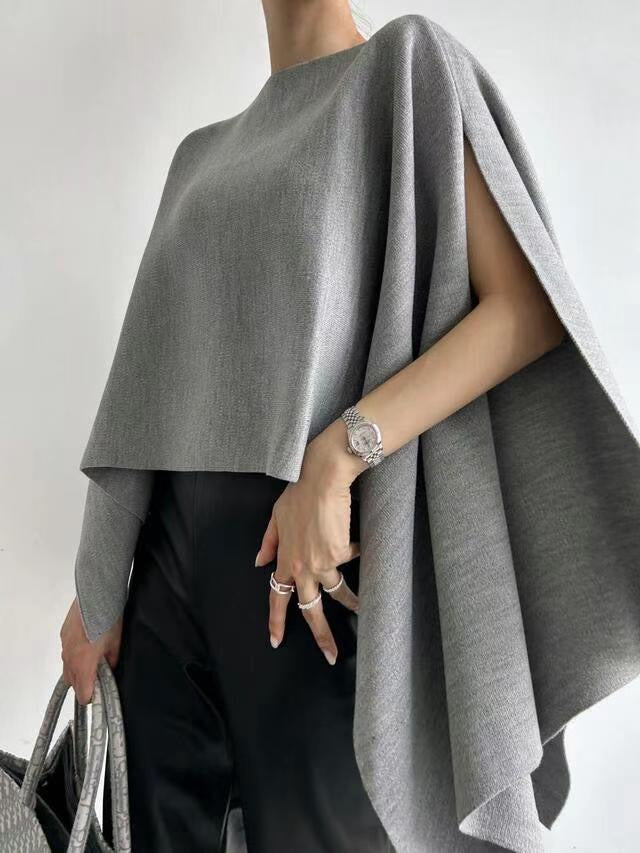 (PREMIUM) Wool Slit Cloak Blouse