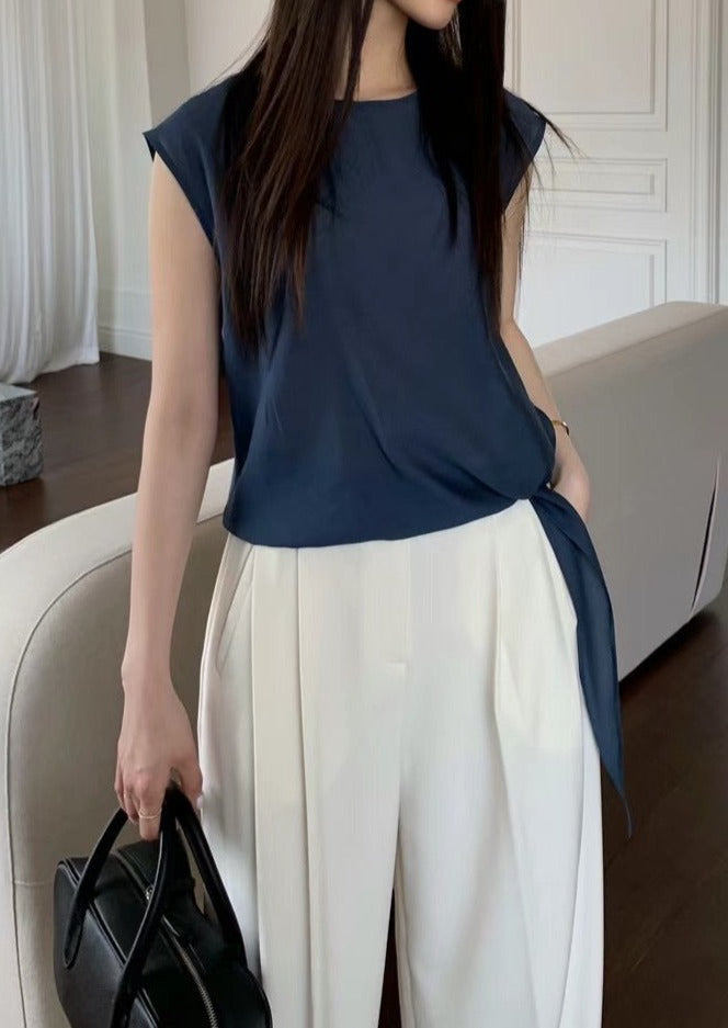 (Premium) Tied Waist Sleeveless Blouse