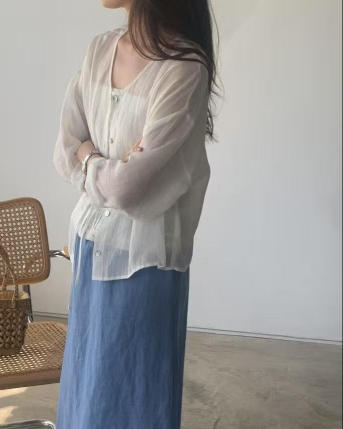 (Premium) Linen Open Blouse