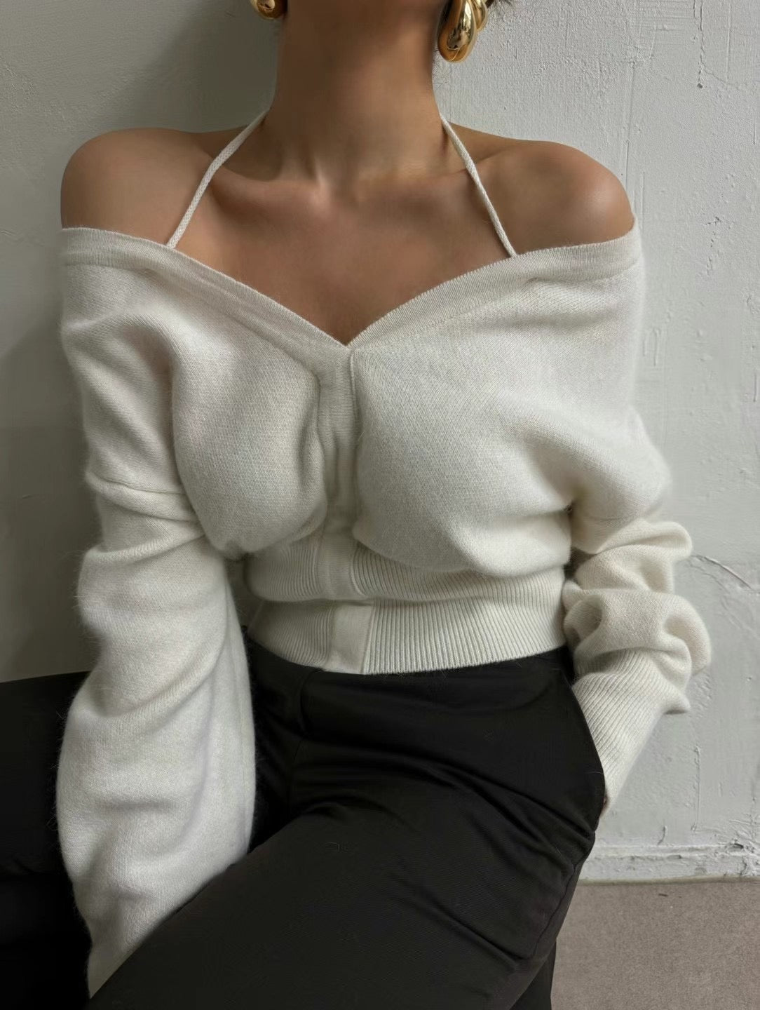 (Premium)  Tied-Neck 2-Ways Sweater