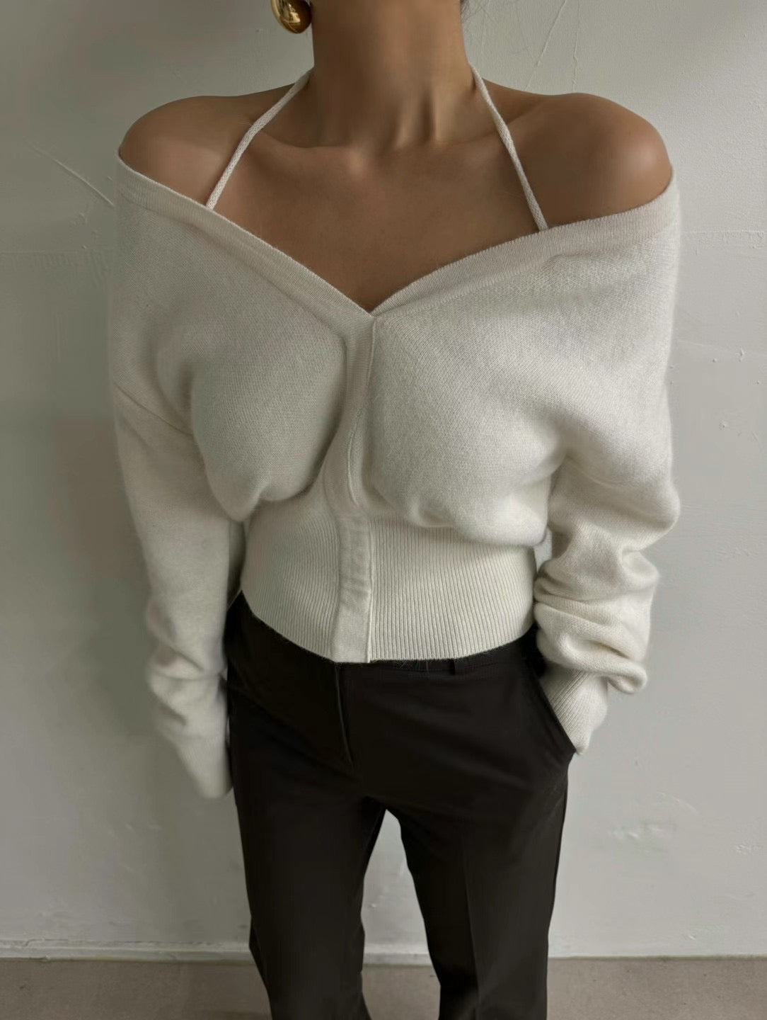 (Premium)  Tied-Neck 2-Ways Sweater