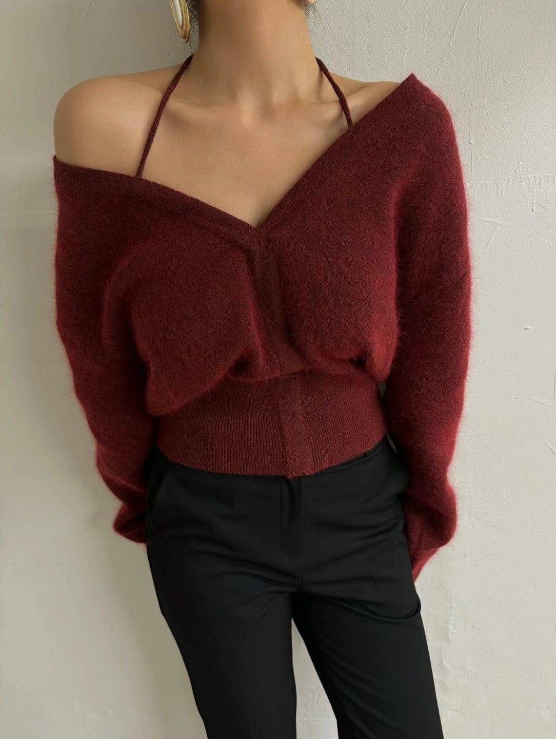 (Premium)  Tied-Neck 2-Ways Sweater