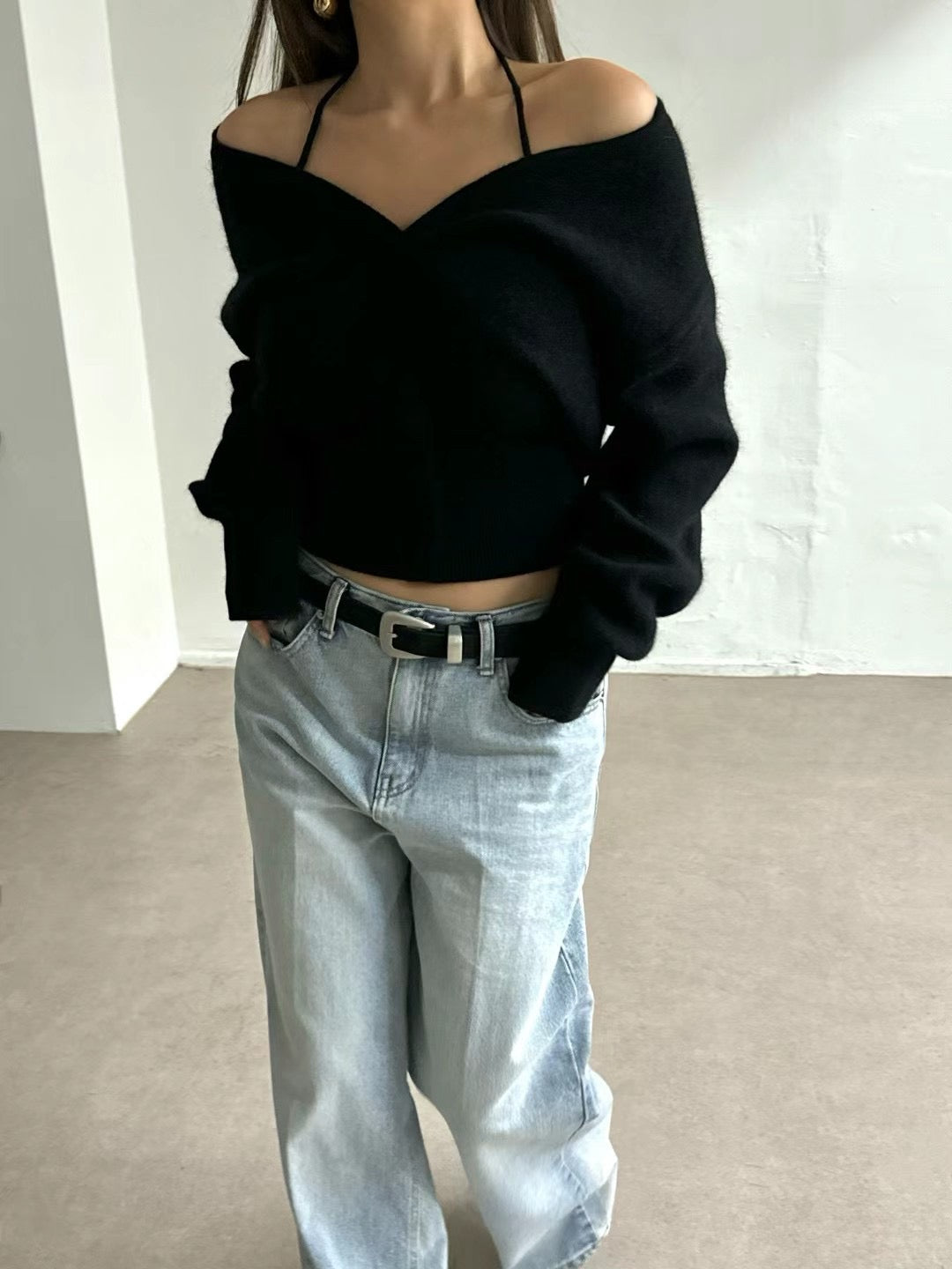 (Premium)  Tied-Neck 2-Ways Sweater