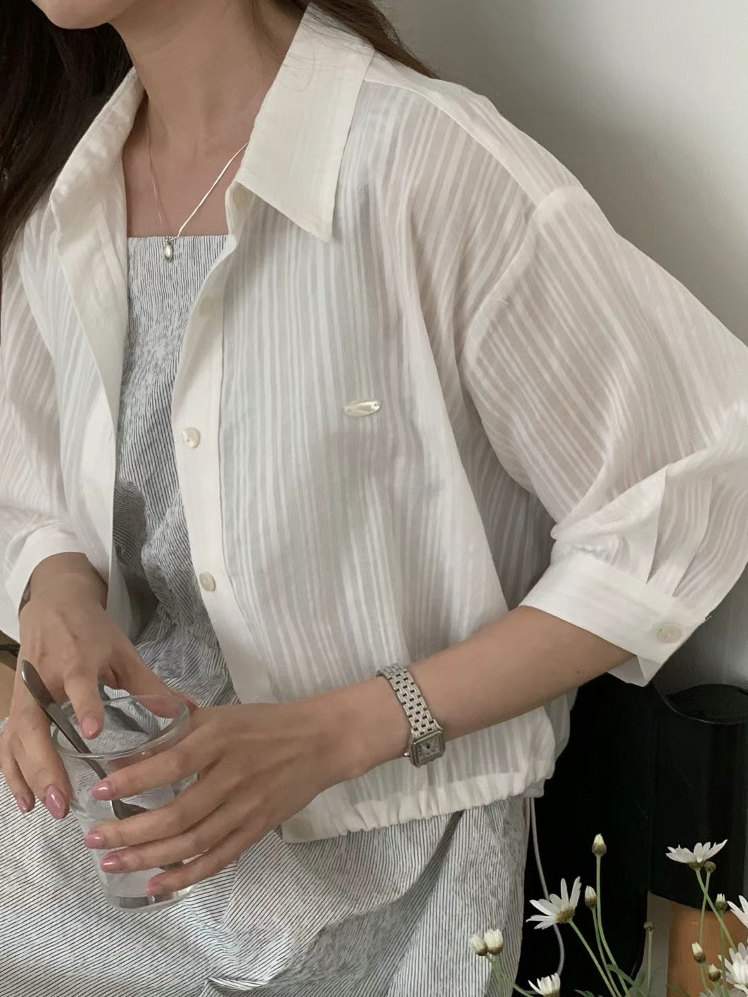 (Premium) See Through Striped Shirt