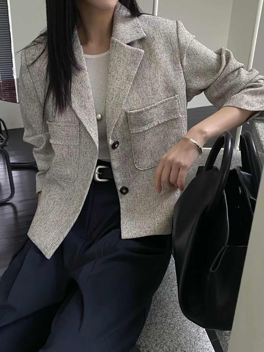 (Premium) Tweed Crop-Cut Blazer