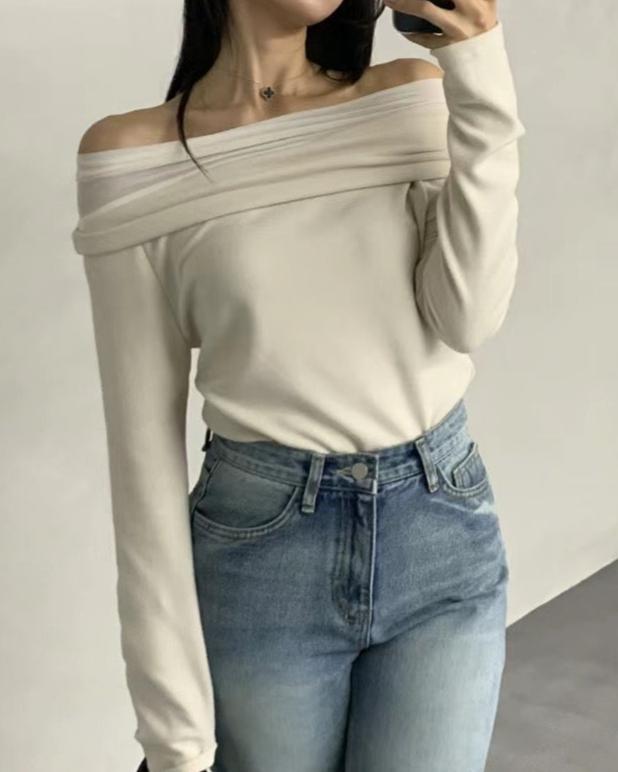 (Premium) Off Shoulder See Through Layers Tee