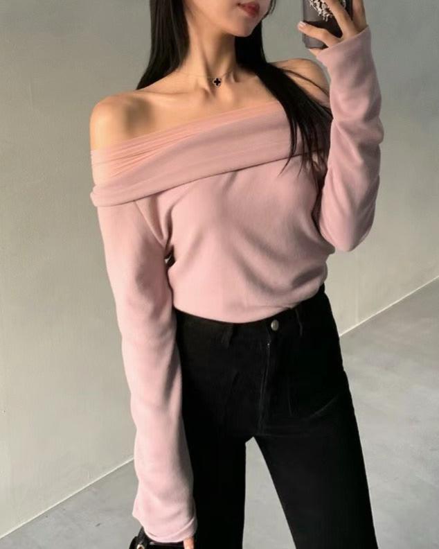 (Premium) Off Shoulder See Through Layers Tee