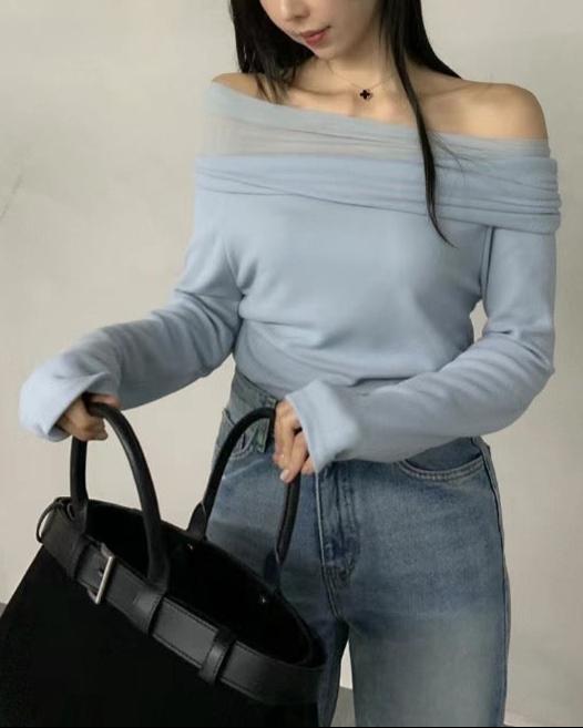 (Premium) Off Shoulder See Through Layers Tee