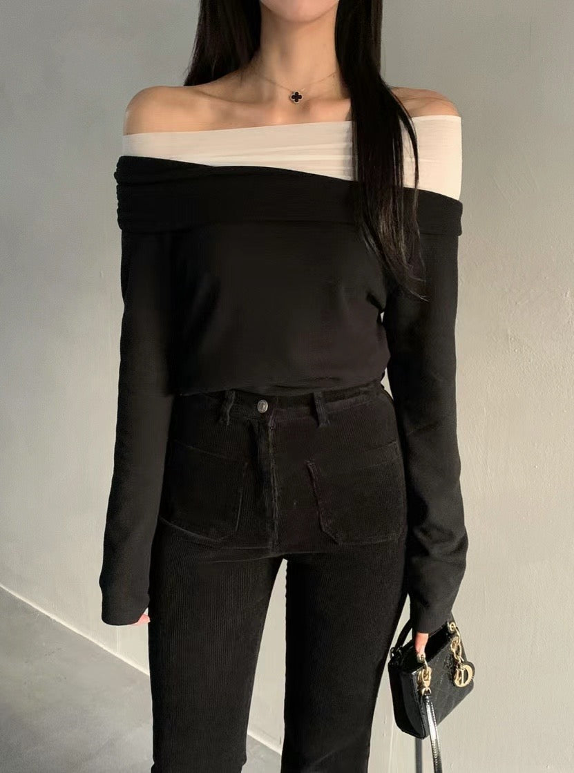 (Premium) Off Shoulder See Through Layers Tee