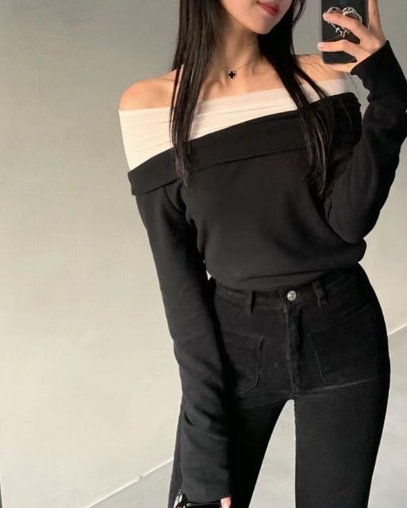 (Premium) Off Shoulder See Through Layers Tee