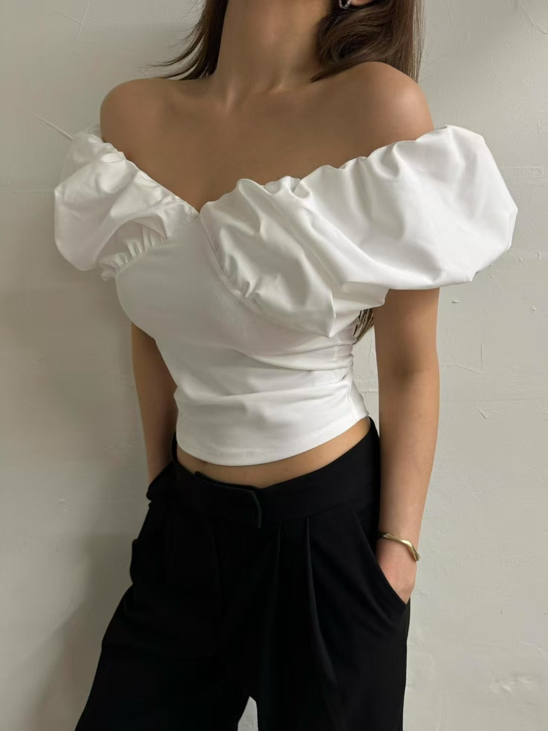 (Premium) Bubble Off-Shoulder Blouse
