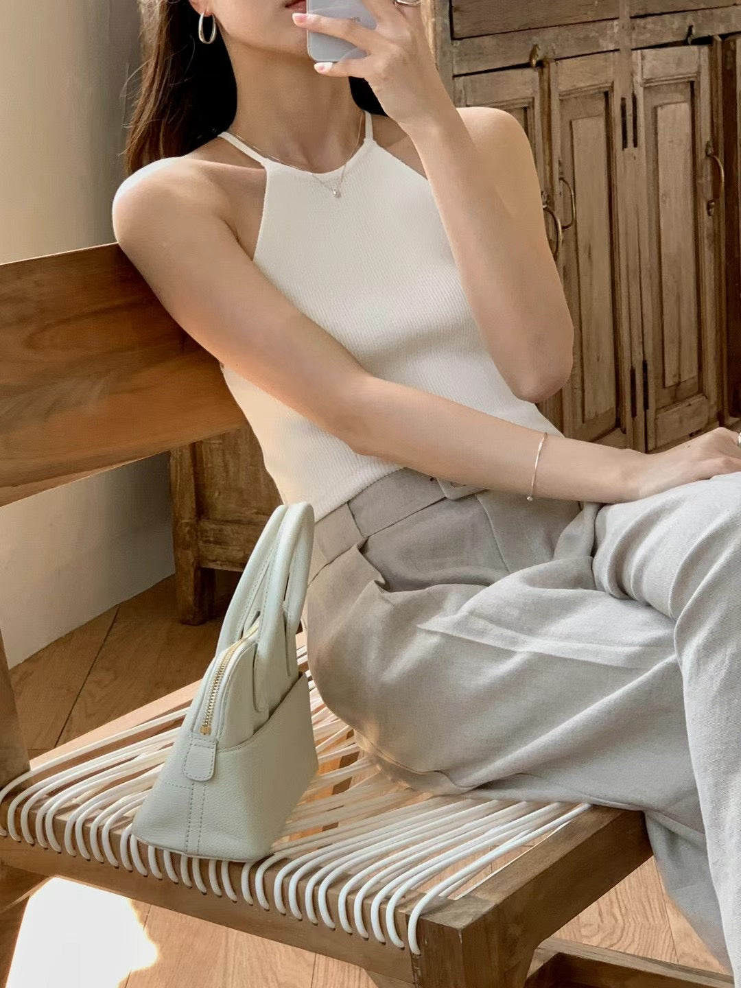 (Premium) Halter Neck See Though Knit Set