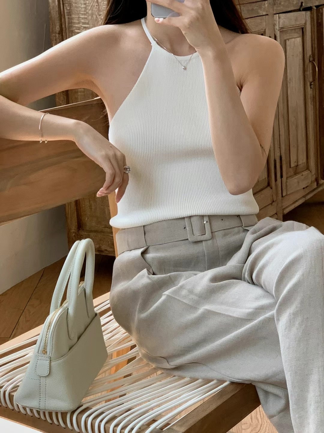 (Premium) Halter Neck See Though Knit Set