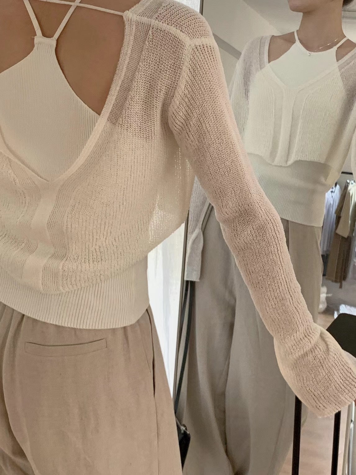 (Premium) Halter Neck See Though Knit Set