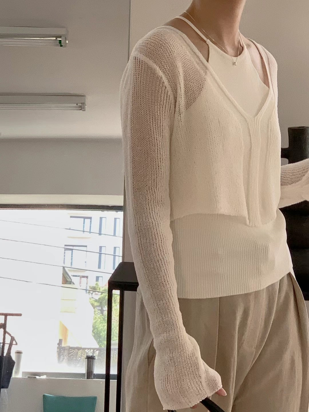 (Premium) Halter Neck See Though Knit Set