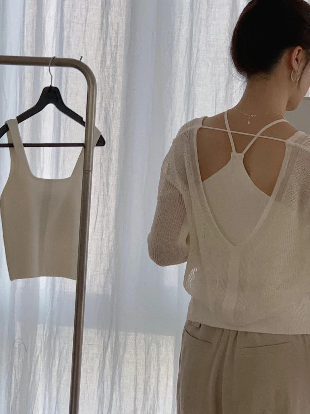 (Premium) Halter Neck See Though Knit Set