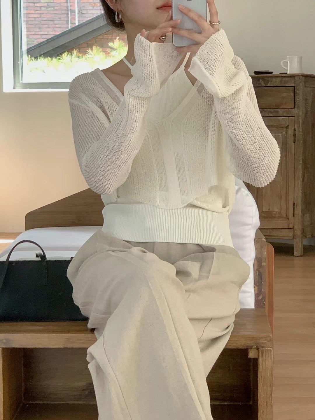 (Premium) Halter Neck See Though Knit Set