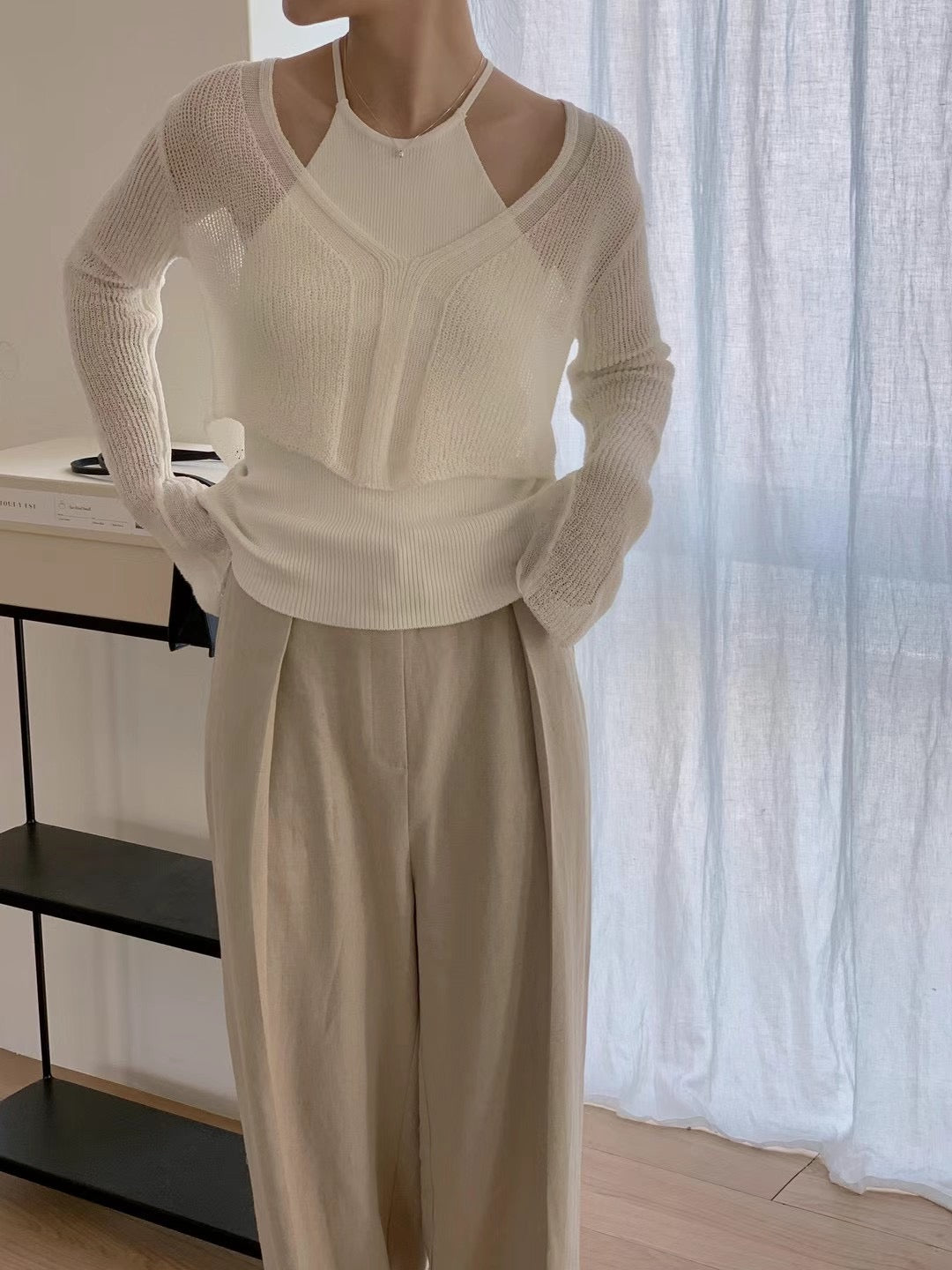 (Premium) Halter Neck See Though Knit Set