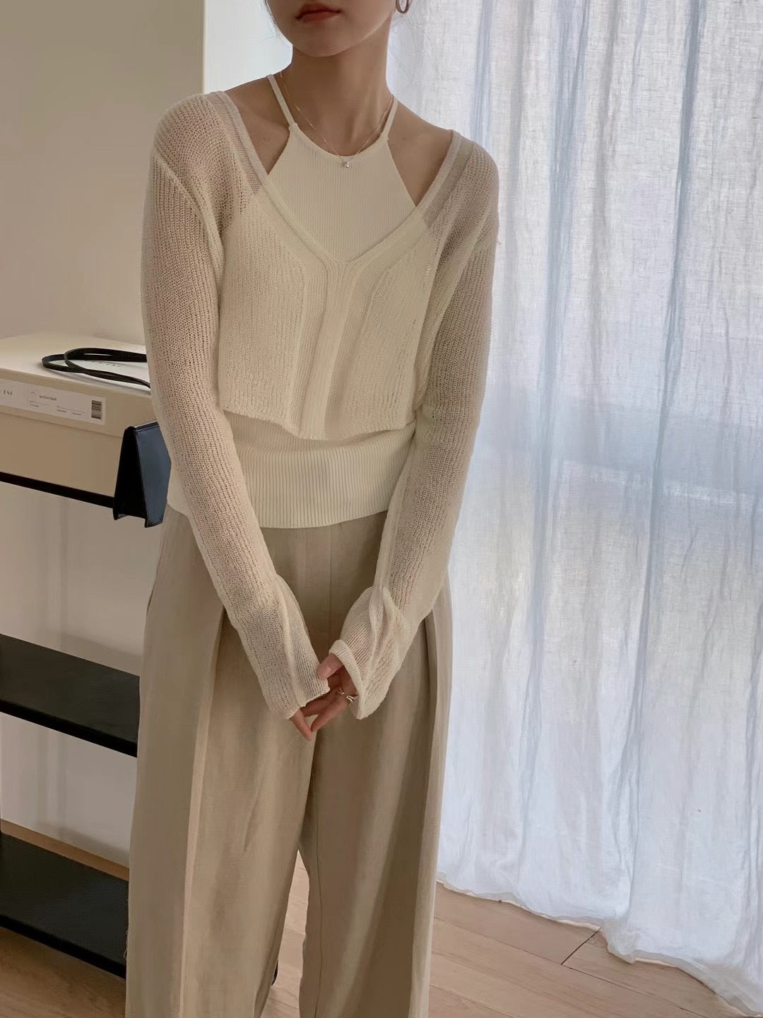 (Premium) Halter Neck See Though Knit Set