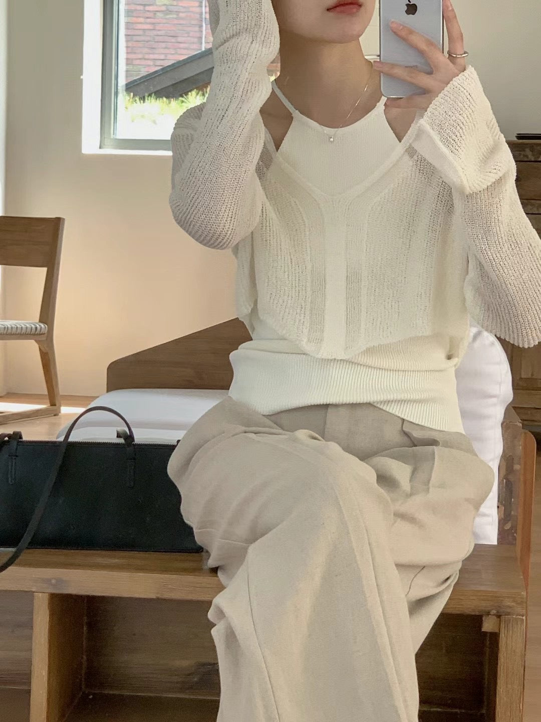 (Premium) Halter Neck See Though Knit Set