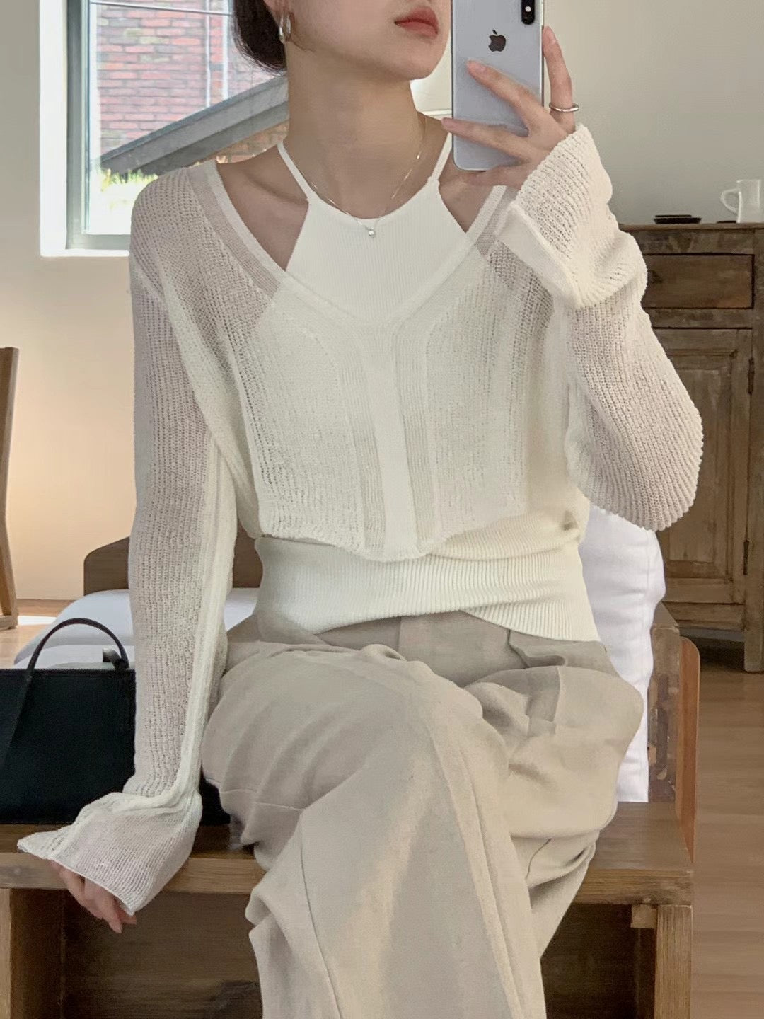 (Premium) Halter Neck See Though Knit Set