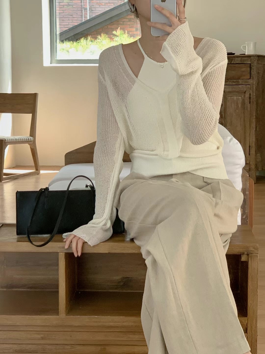 (Premium) Halter Neck See Though Knit Set