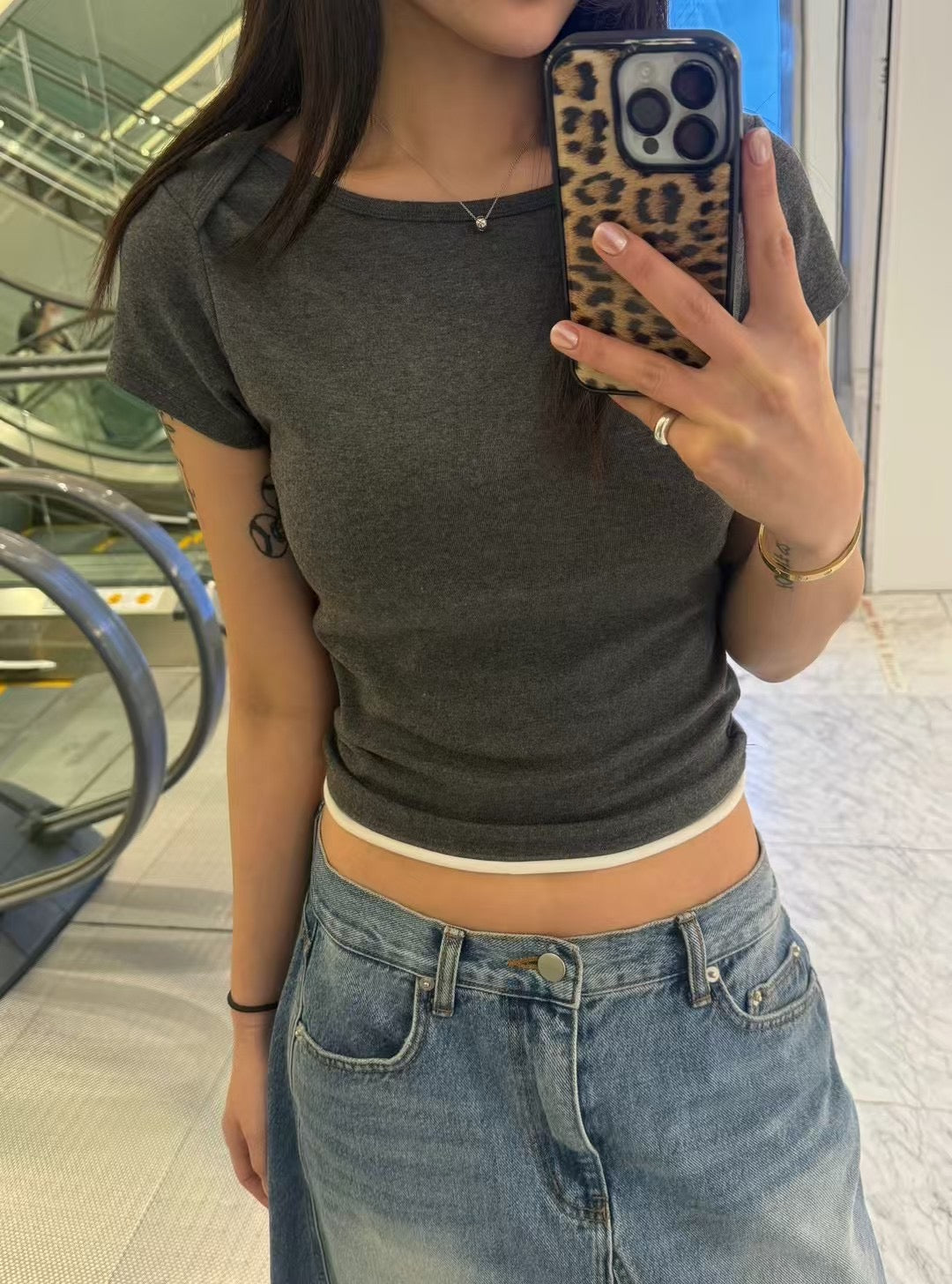(Premium) Layers Shoulder Crop Tee