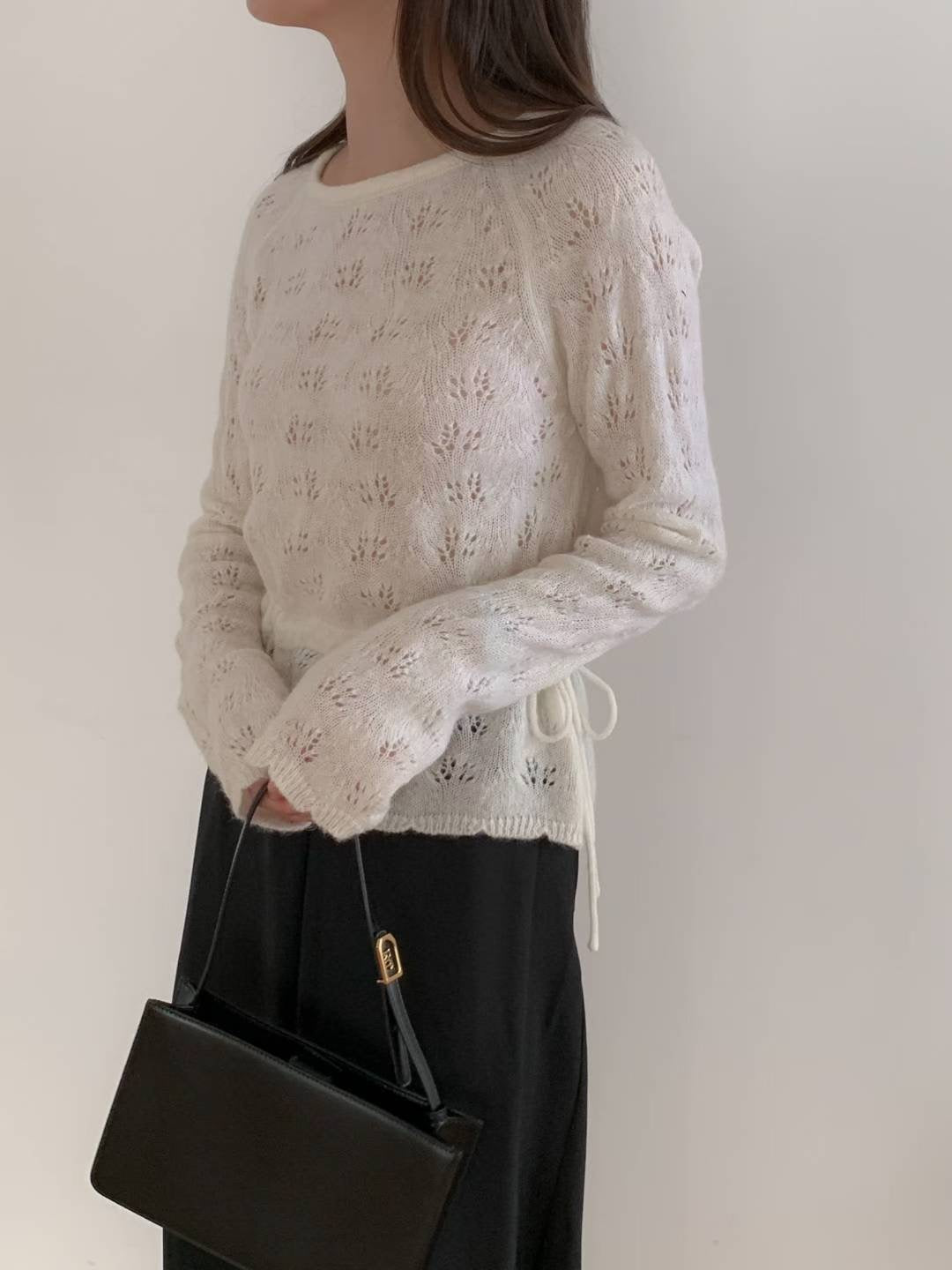 Tied Waist Crochet Sweater