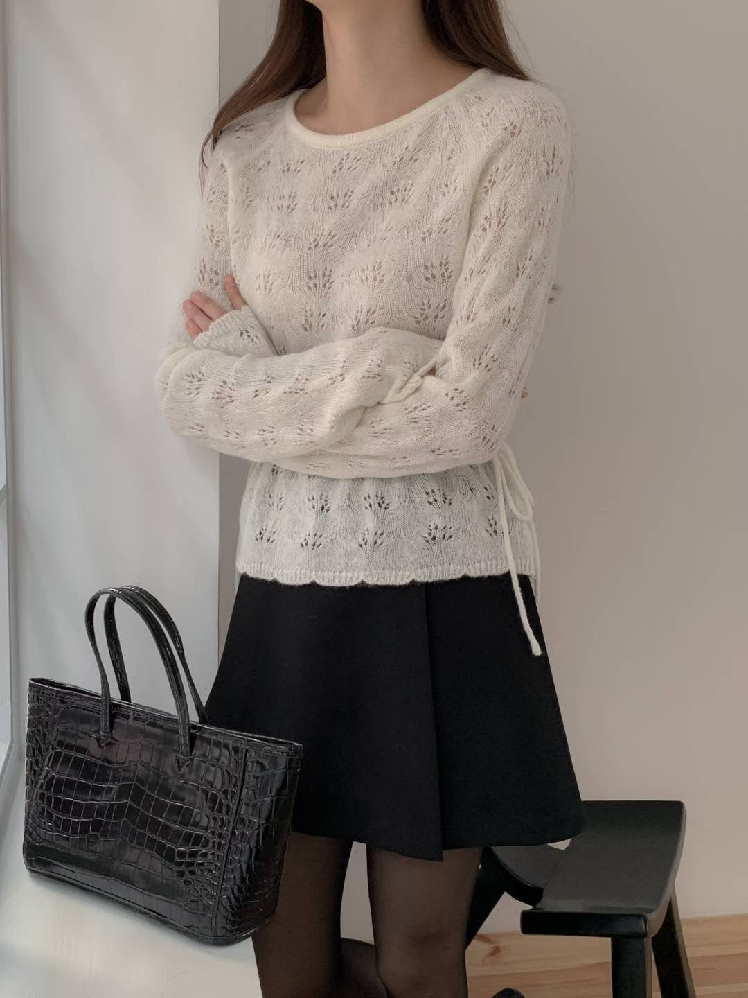 Tied Waist Crochet Sweater