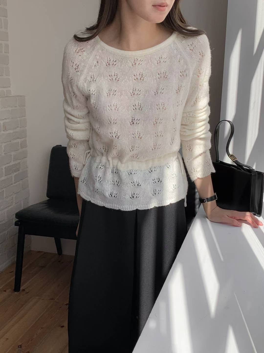 Tied Waist Crochet Sweater