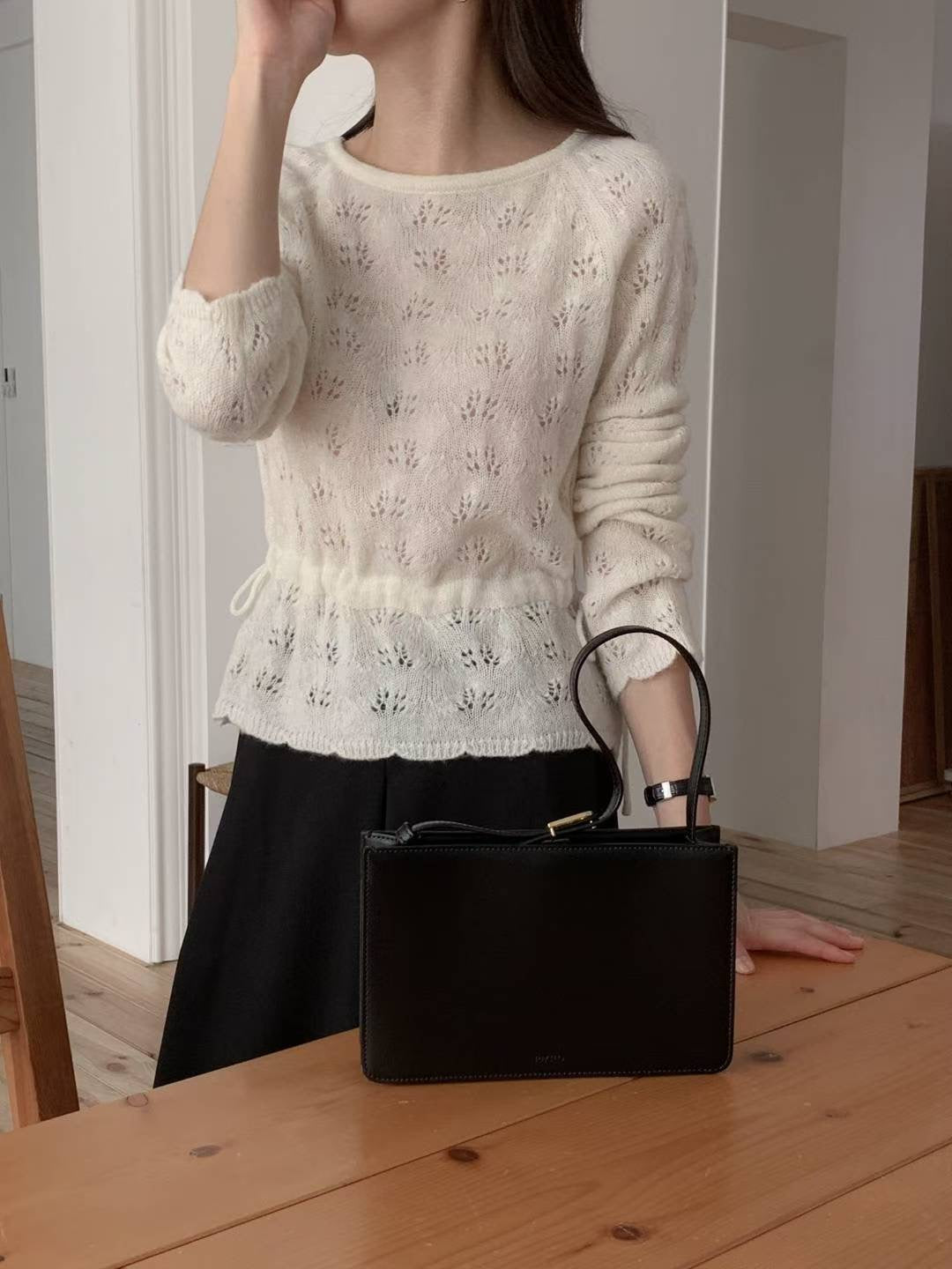 Tied Waist Crochet Sweater