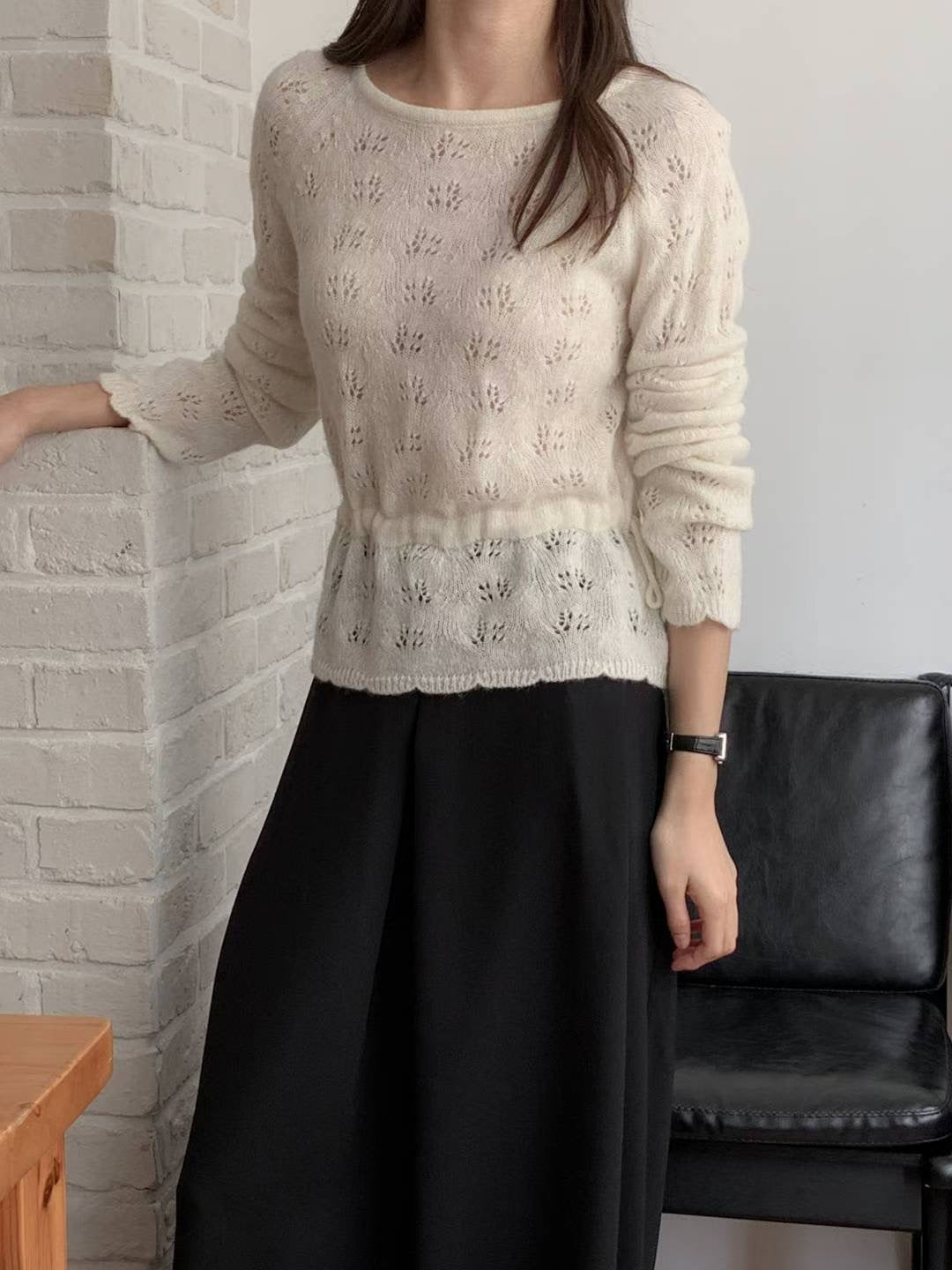 Tied Waist Crochet Sweater