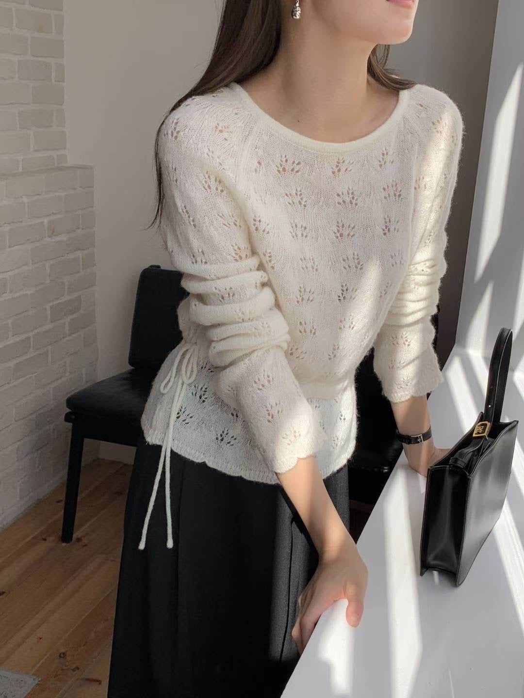 Tied Waist Crochet Sweater