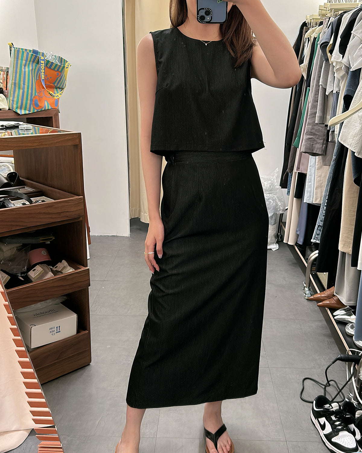 Denim Print Sleeveless Pencil Skirt Set