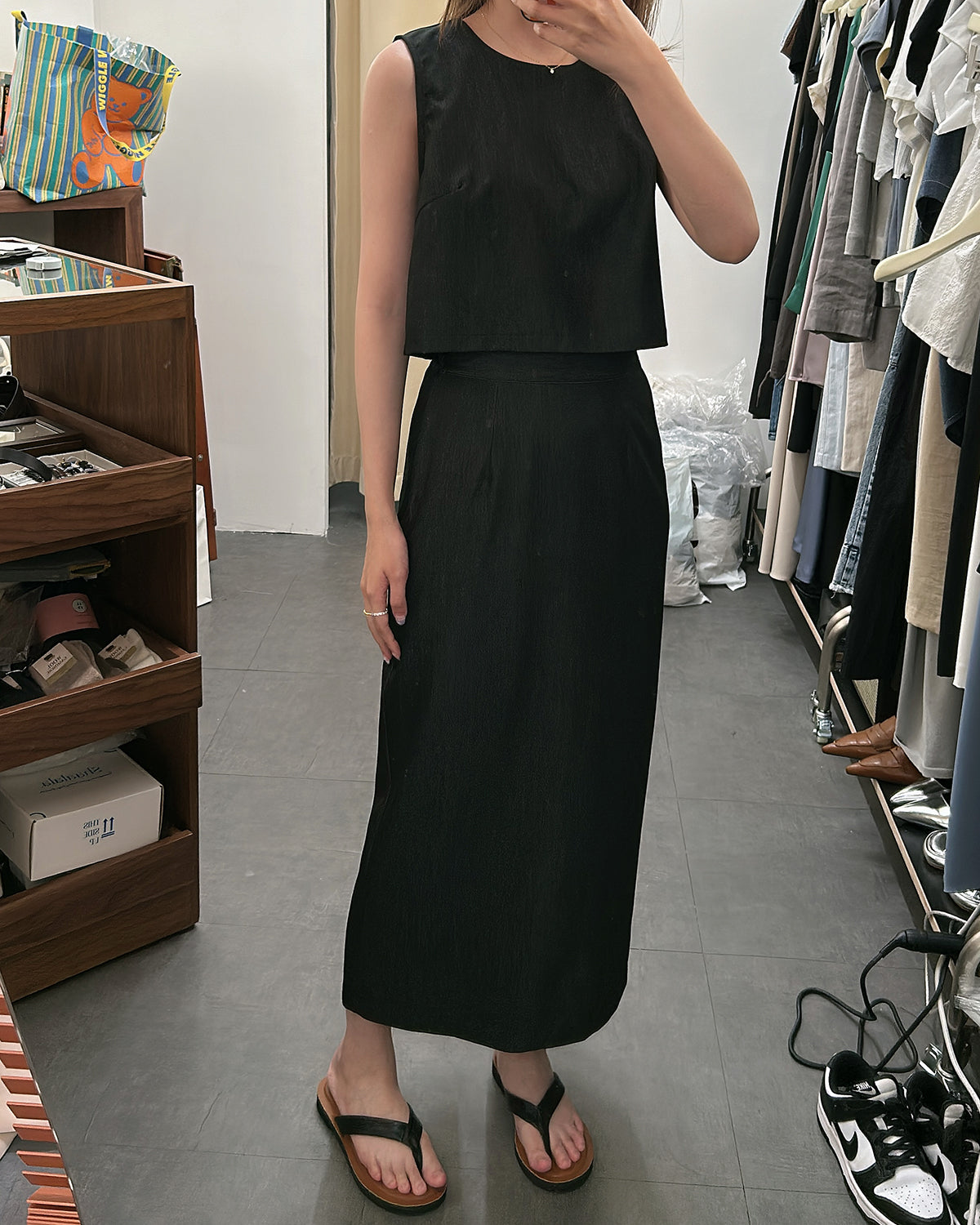 Denim Print Sleeveless Pencil Skirt Set