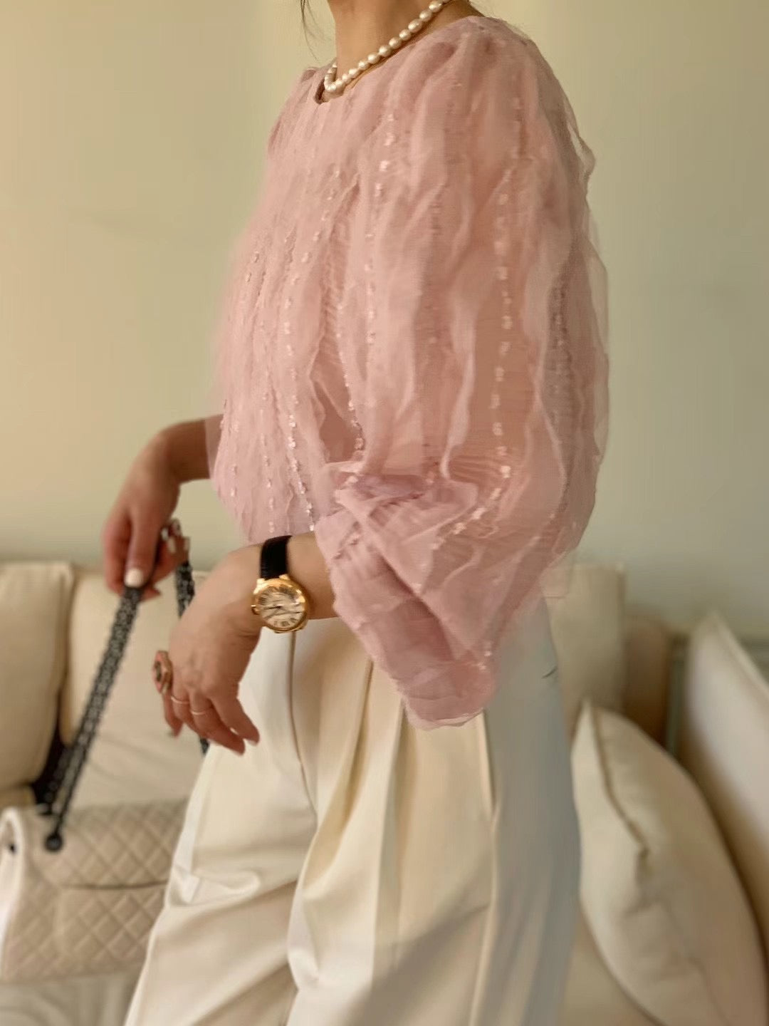 Romance Ruffles Chiffon Ribbon Blouse