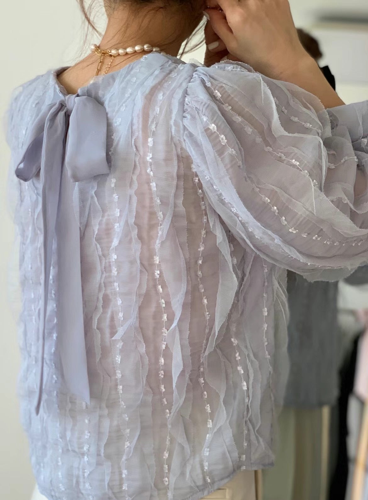 Romance Ruffles Chiffon Ribbon Blouse