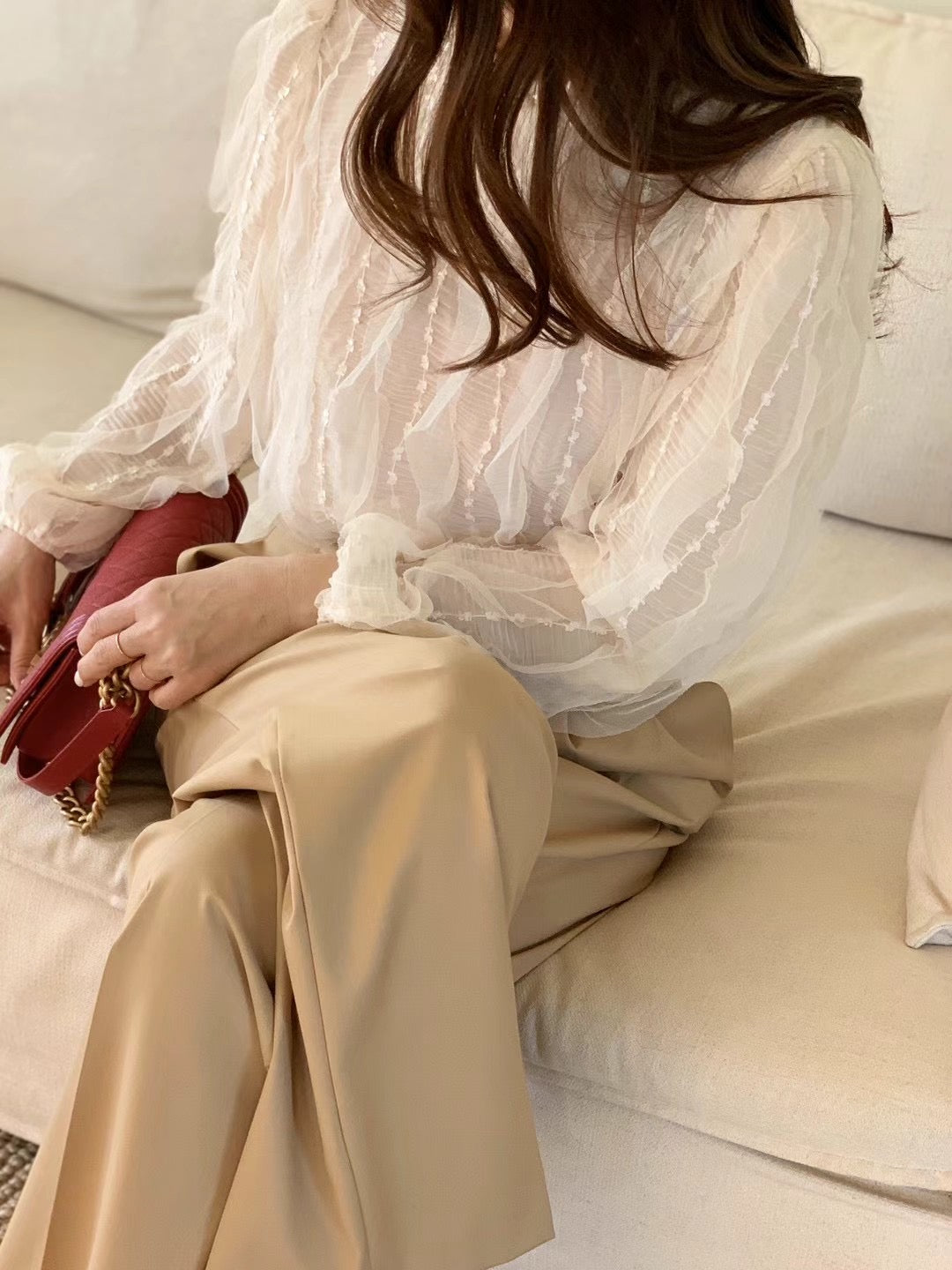 Romance Ruffles Chiffon Ribbon Blouse