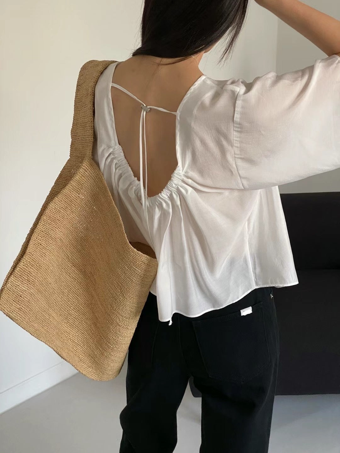 (Premium) Tied Back Blouse