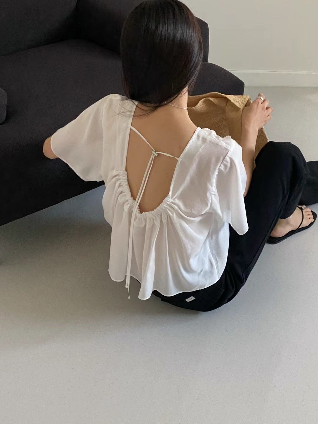 (Premium) Tied Back Blouse